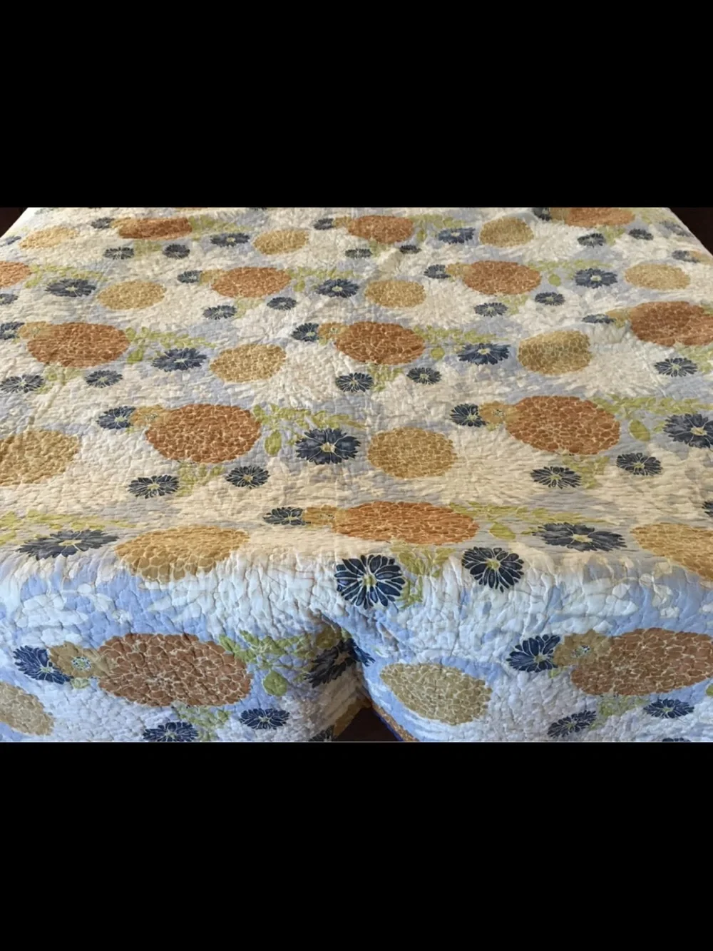 Floral Patchwork Quilt - Blue, Cream & Tan